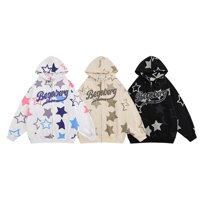 Retro XINGX Printed Zipper Brushed Hoody Men And Women Lightweight Hooded Sweatshirt