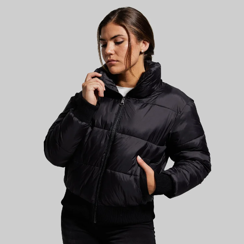 Warm Rush Cropped Puffer Jacket (Black) Women's smart jackets