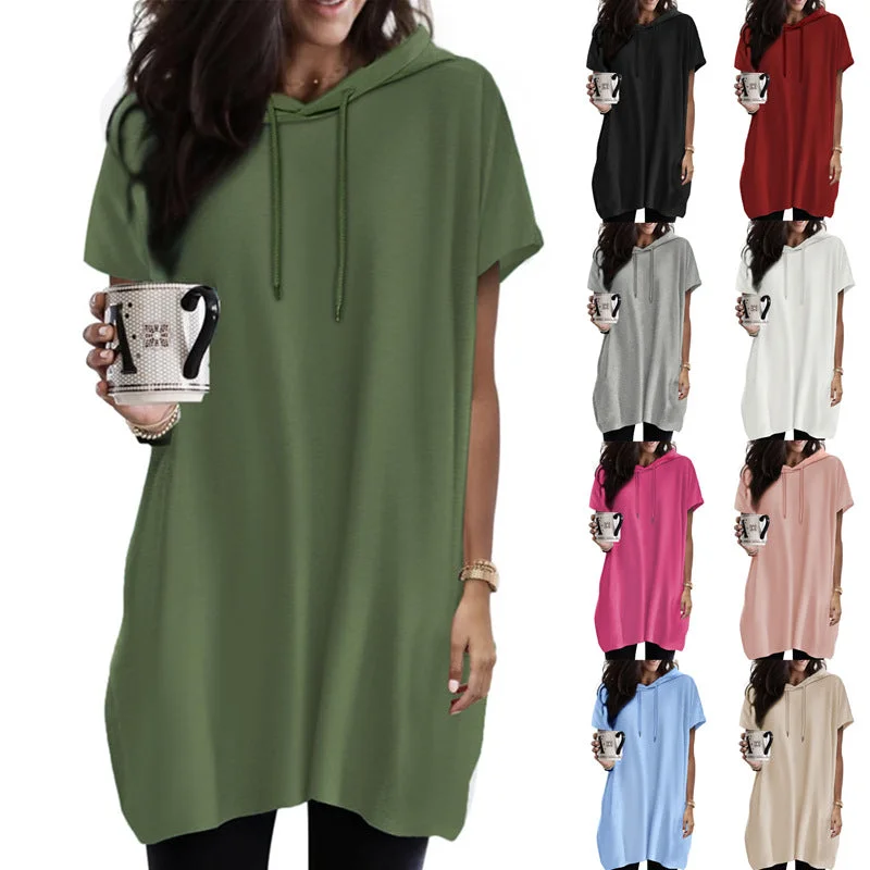 Women's Oversized Hoodie Short Sleeve Fashion Warm Hoodie Sweatshirt Style