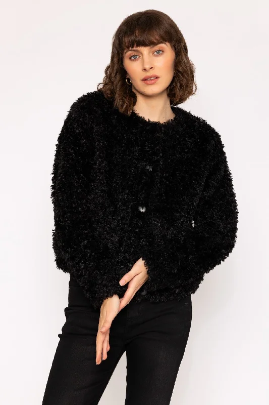 Cosy Black Furry Short Coat Women's denim jackets