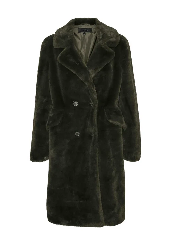 Vero Moda Sonjaelly Faux Fur Coat, Green Women's warm jackets