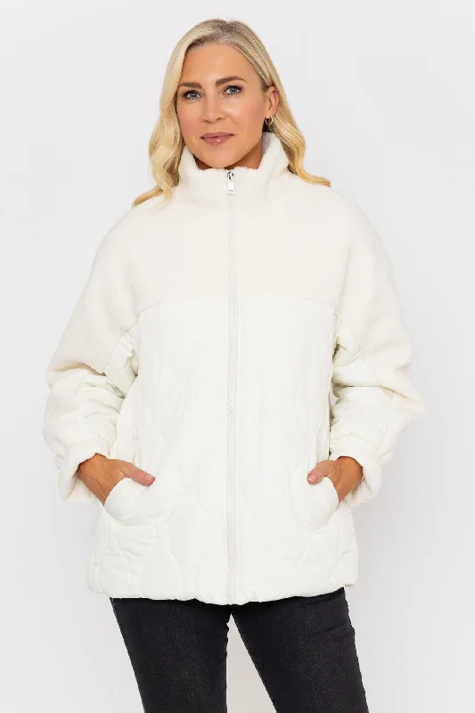 Quilted Jacket With Contrast Fabric in Ecru Women's premium jackets