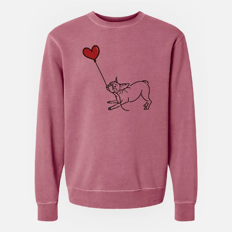 Boston Terrier Heart String - Unisex Pigment Dyed Crew Sweatshirt Warm Fleece Sweatshirts