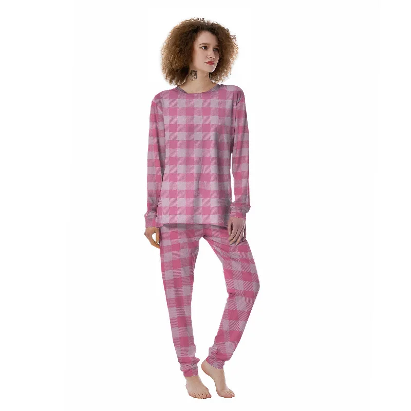 Check Pink Print Pattern Women's Pajamas Best pajama sets for hot sleepers