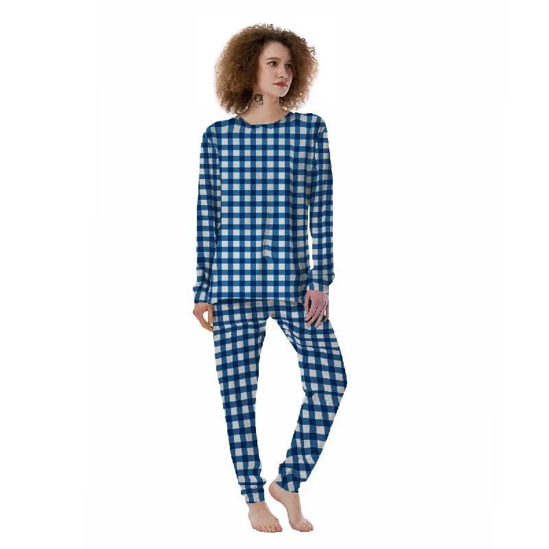 Check White And Navy Print Pattern Women's Pajamas Best-value pajama sets