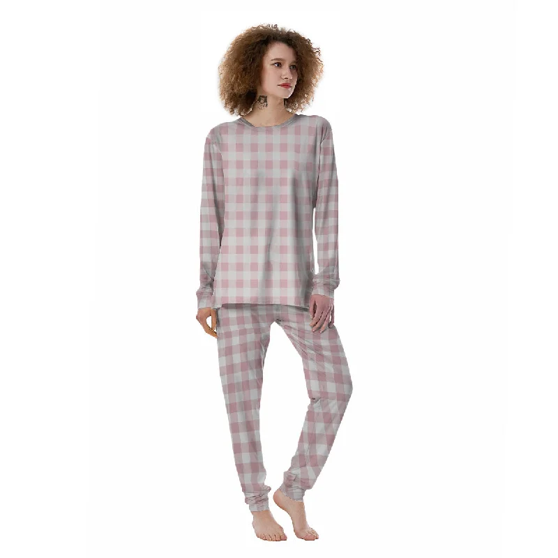 Check White And Pink Print Pattern Women's Pajamas Budget-friendly pajama sets