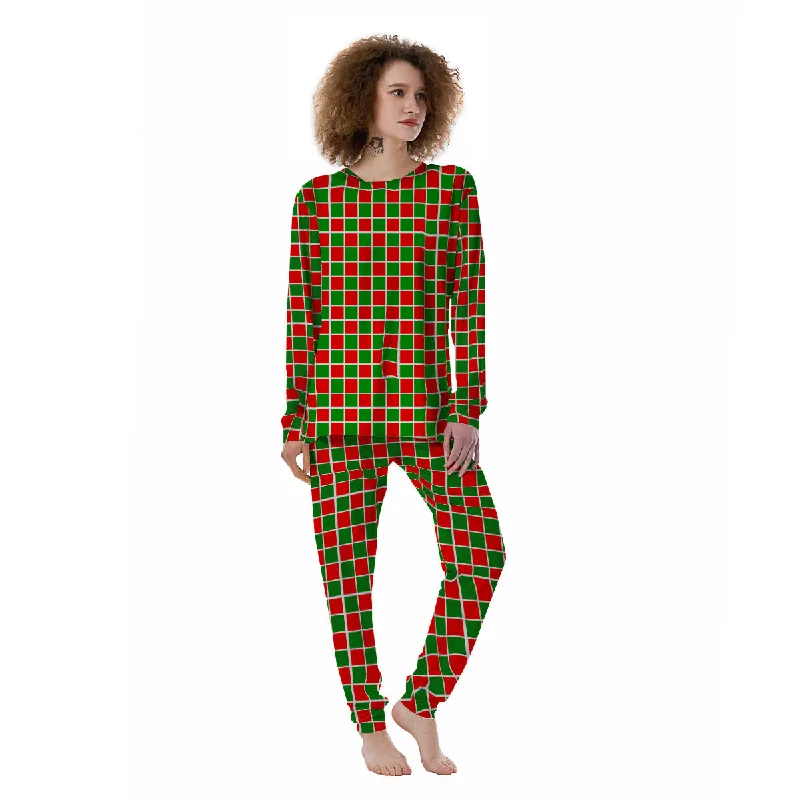 Checkered Merry Christmas Print Pattern Women's Pajamas Amazon pajama sets