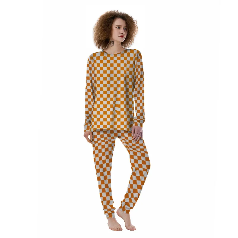 Checkered White And Orange Print Pattern Women's Pajamas Nordstrom pajama sets