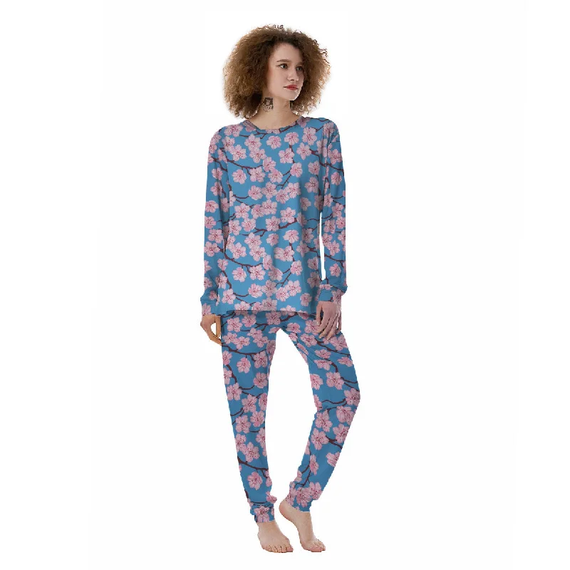 Cherry Blossom Pink Print Pattern Women's Pajamas H&M pajama sets