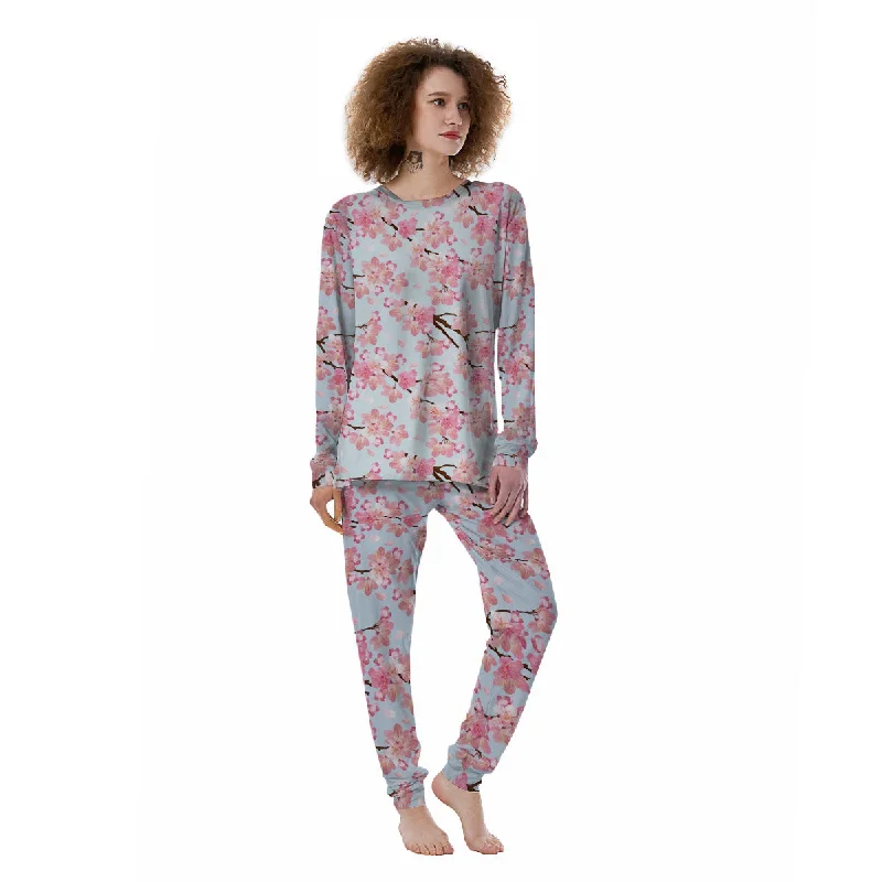 Cherry Blossom Tree Japanese Print Pattern Women's Pajamas Movie night pajama sets