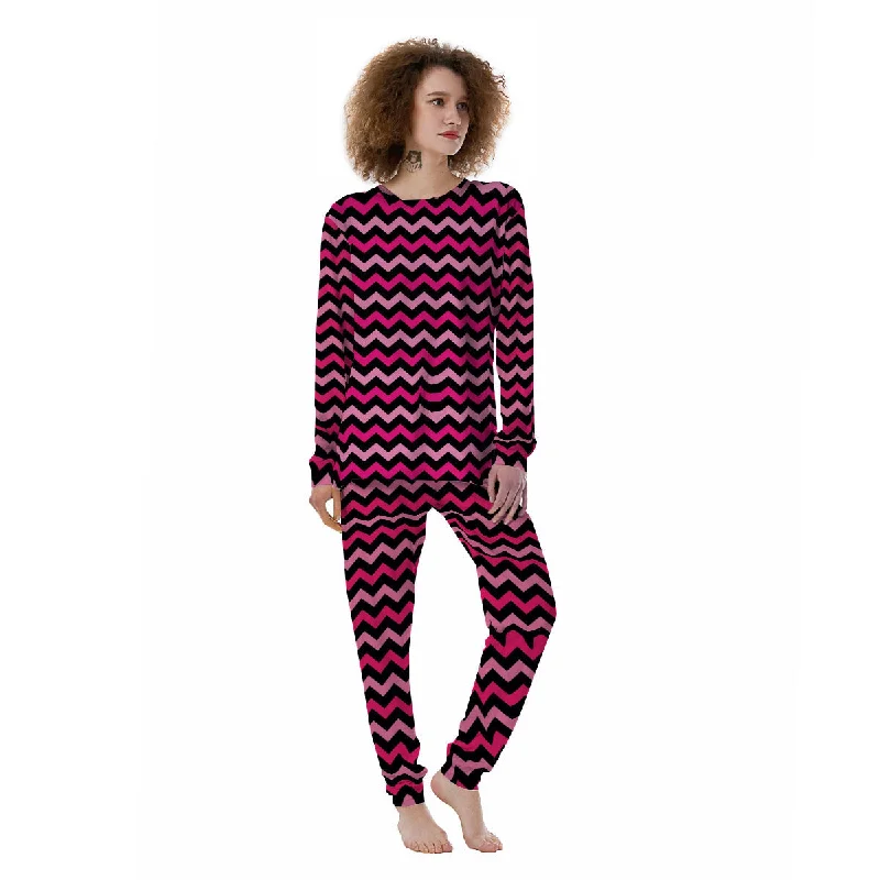 Chevron Black And Pink Print Pattern Women's Pajamas Postpartum pajama sets