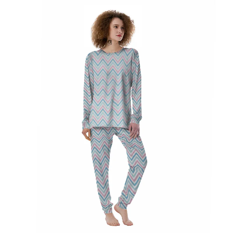 Chevron Blue And Pink Print Pattern Women's Pajamas Travel pajama sets