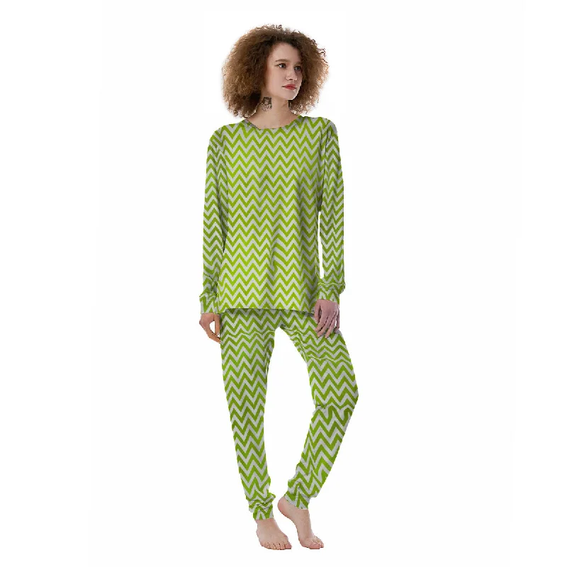 Chevron White And Lime Green Print Women's Pajamas Three-piece pajama sets