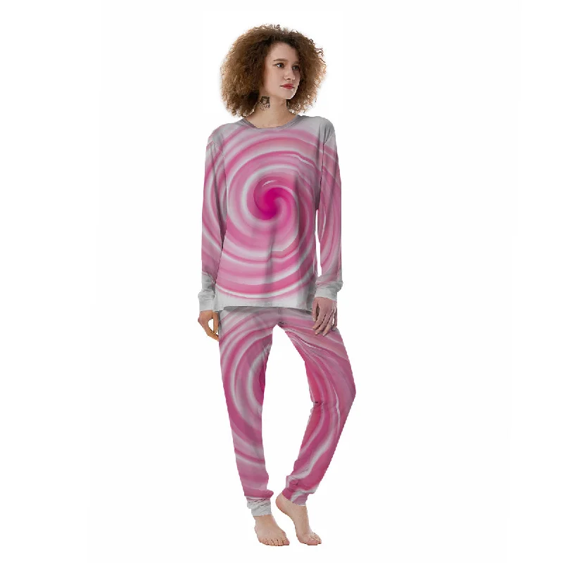 Circle Swirl Pink Print Women's Pajamas Fleece pajama sets