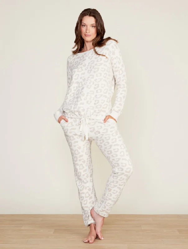 CozyChic Ultra Lite Slouchy Barefoot in the Wild Pullover - Cream/Stone Velvet pajama sets