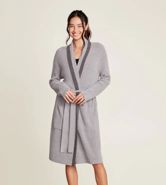 CozyChic Ultra Lite Tipped Ribbed Short Robe - Dove Gray / Mineral Family matching pajama sets