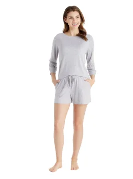 Dream 3/4 Sleeve Boat Neck Top And Short Set- Heather Grey Pajama sets with pockets