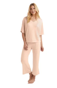 Dream Relaxed V-Neck with Capri Lounge Set - Apricot Funny graphic pajama sets