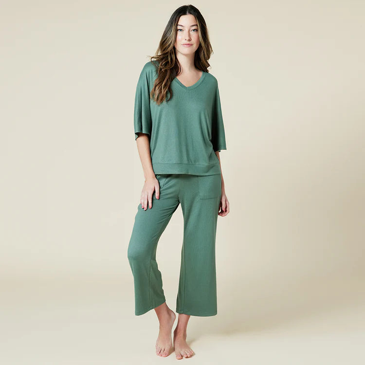 Dream Relaxed V-Neck With Capri Lounge Set - Dusty Green Silk pajama sets