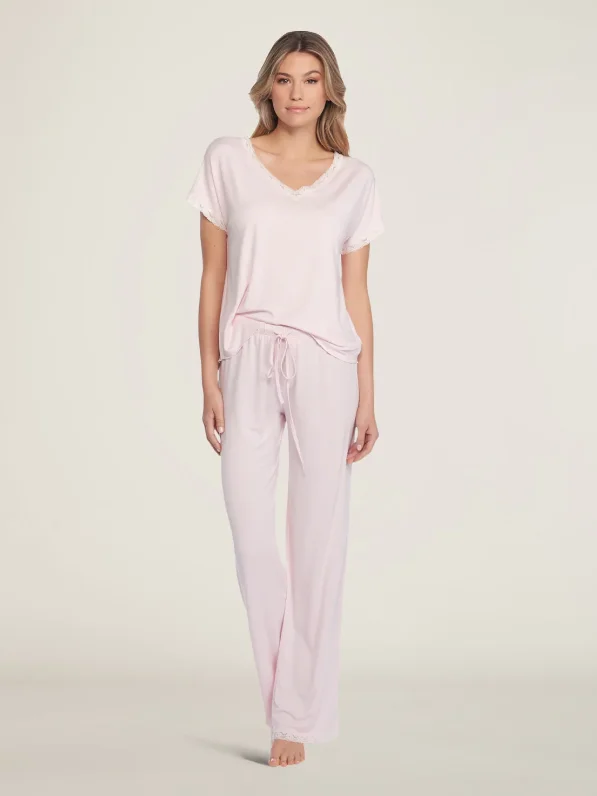 Luxe Milk Jersey® Women's V-Neck Tee & Classic Pant Set - Rose Plus size pajama sets