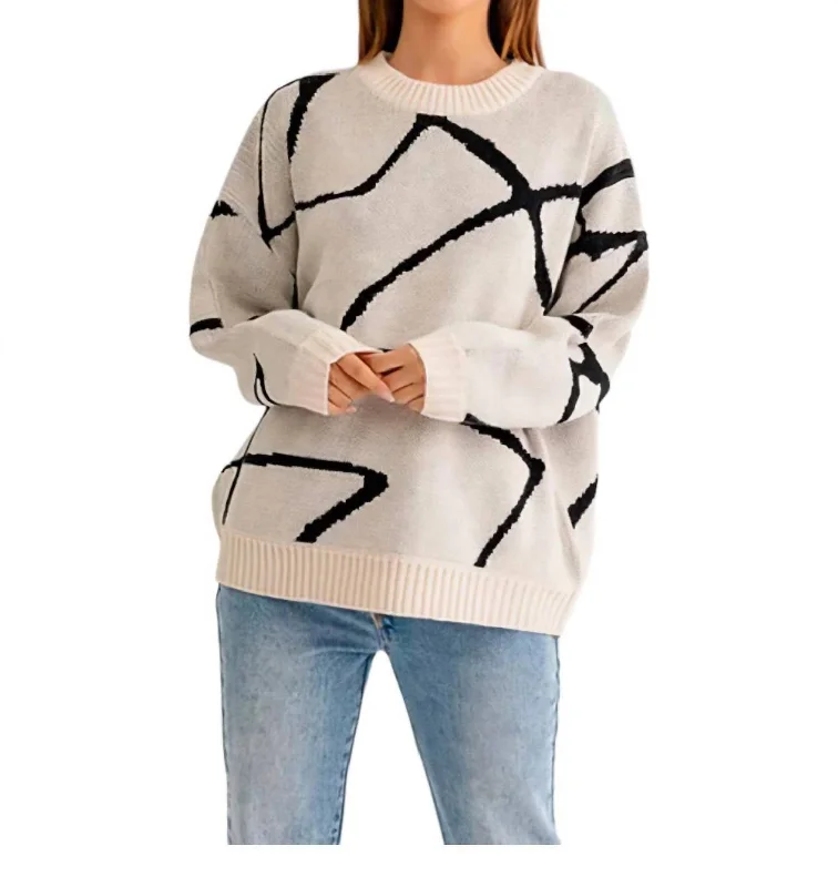 Abstract Pattern Oversized Sweater In Cream Black Must-have sweaters for this season