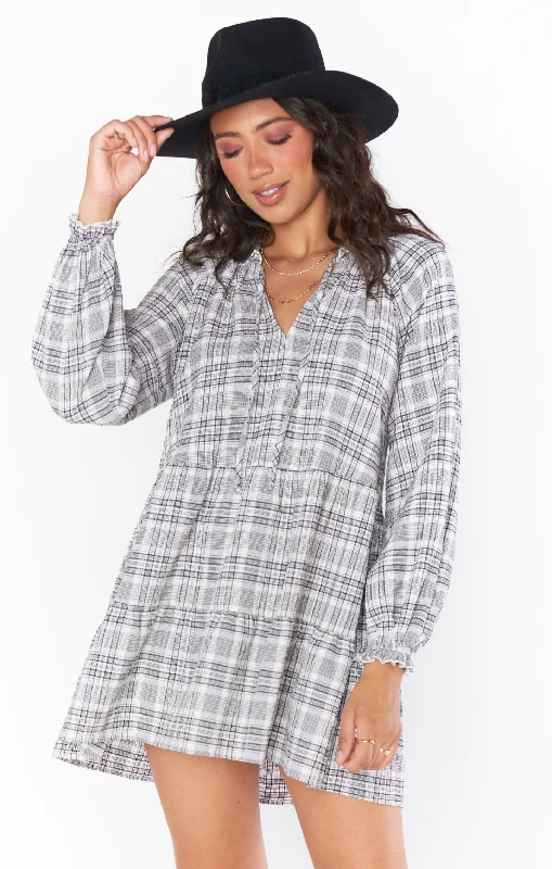 Birdie Mini Dress ~ Windowpane Plaid Graduation mini dresses