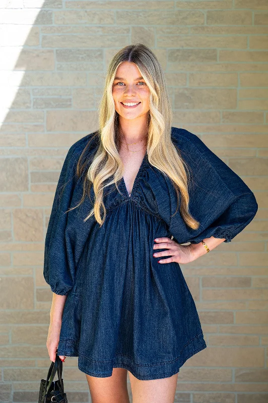 Daisy Denim Dress Dark Wash Flowy mini dresses