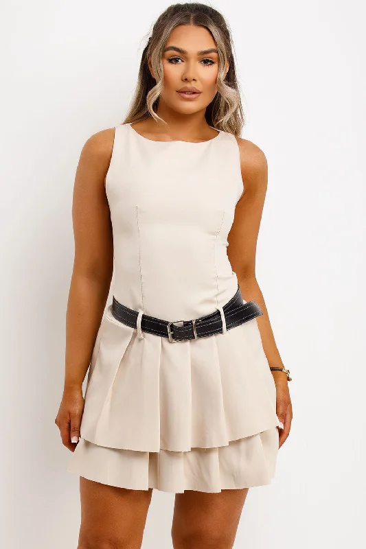 Dress With Ruffles And Belt Beige Best mini dresses for curvy figures