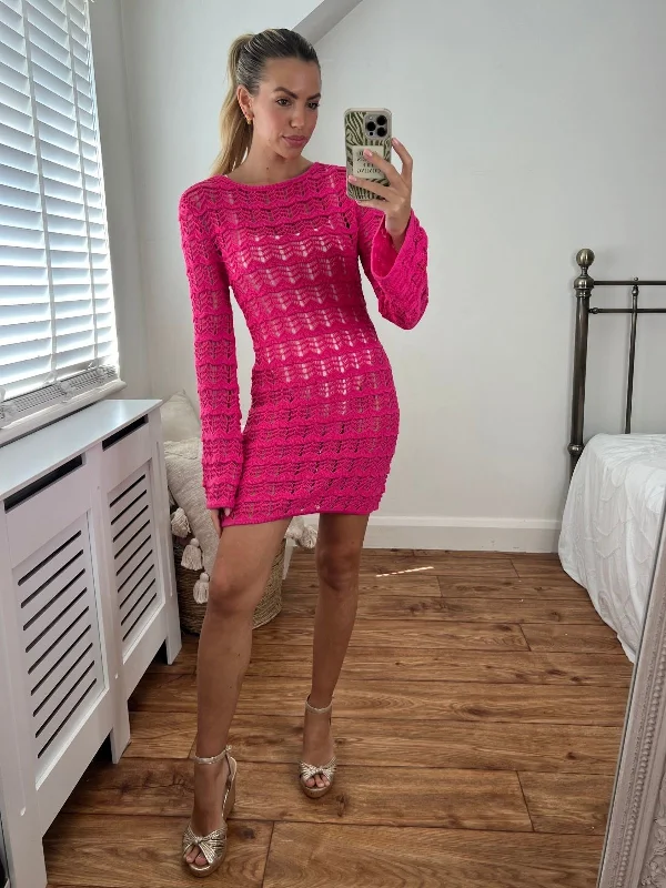 Ocean Long Sleeve Lace Back Mini dress / Pink Budget-friendly mini dresses