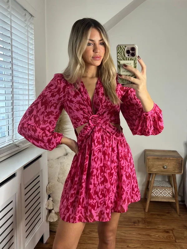 Tasha Cut Out Mini dress / Pink Animal Fall mini dresses