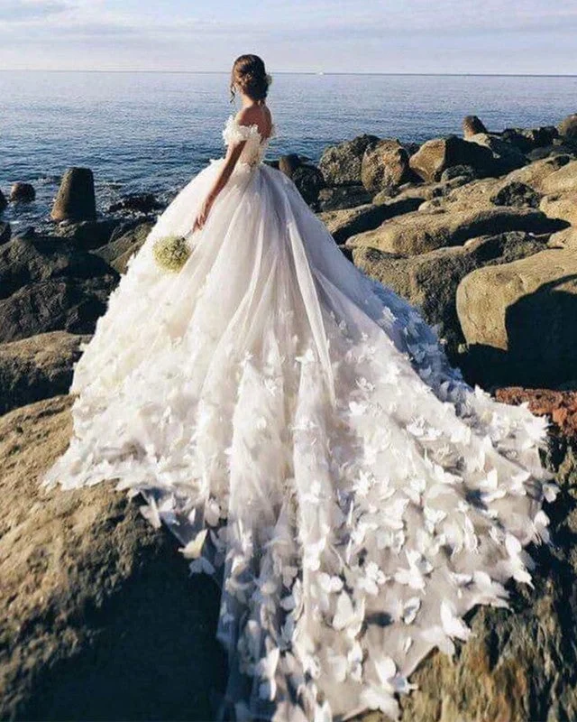 Butterfly Wedding Dresses Ball Gown Off The Shoulder Off-shoulder Bridal Dress