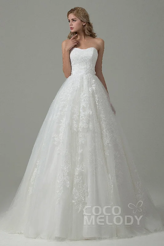 A-Line Court Train Tulle and Lace Wedding Dress B14E3A024 Romantic Wedding Dress