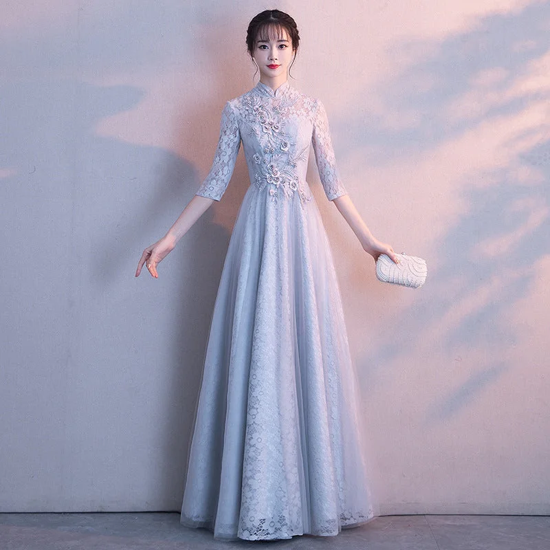 arwen&ajh مجموعة أروين التجارية 2024 Elegant Evening Dress For Hostess Elegant Chinese Style Banquet Annual Meeting Long Slim-fit Slim-fit Evening Dress Illusion Neckline Gown