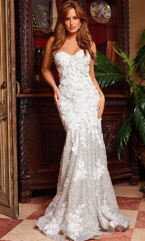 Jovani 07496 - Lace Appliqued Sweetheart Evening Gown Soft Satin Bridal