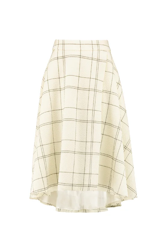 LATANIA IVORY PLAID WOOL SEERSUCKER HIGH-LOW SKIRT Mesh unclassified skirts