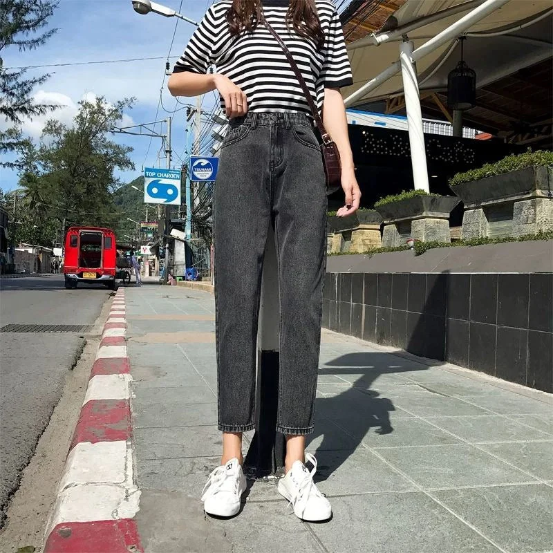 NiDELL Internet Celebrity Jeans Women's Loose Korean Style High Waist Slimming and Straight 2020 Spring and Autumn New Radish Ankle-Length Dad Jeans Fashion Silk unclassified skirts