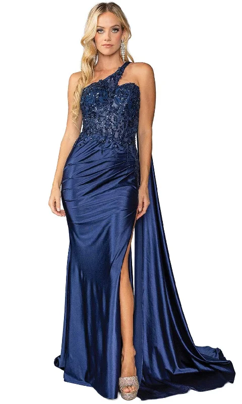 Dancing Queen 4441 - Asymmetric Neck Prom Gown with Cape Lightweight party dresses for summer