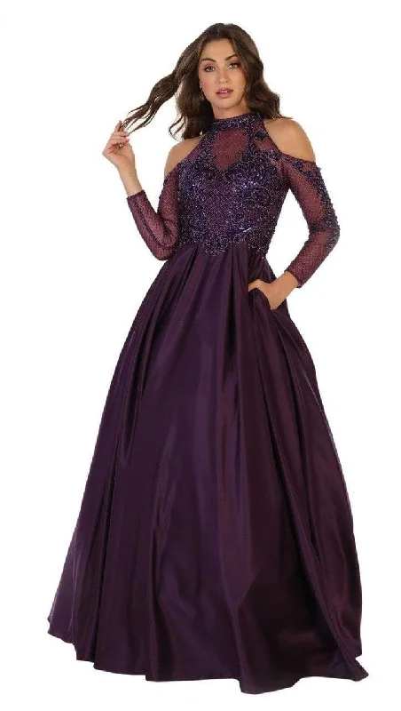 May Queen Long Sleeve Illusion Lattice Taffeta Ballgown New Year's Eve party dresses