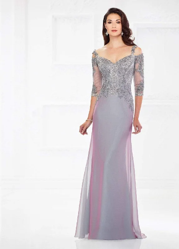 Montage by Mon Cheri - Metallic Lace Bodice Chiffon Gown 118974 - 1 Pc Plum In Size 20 Available Graduation party dresses