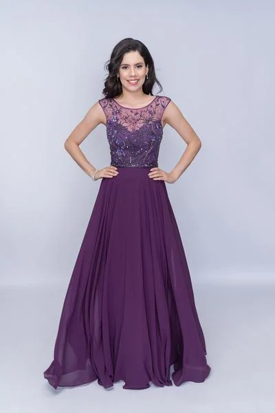 Nina Canacci - Bead Embellished A-Line Evening Gown M505 - 1 pc Plum In Size 18 Available Birthday party dresses