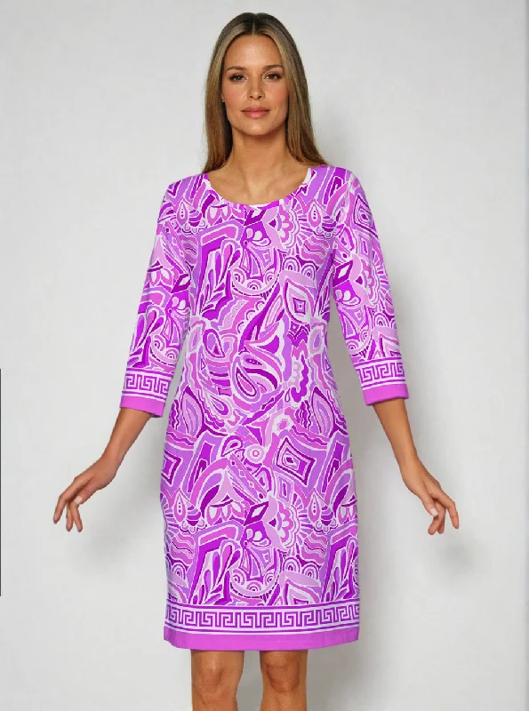 Historia Print Cotton Knit 3/4 Sleeve Crew Neck Dress Plus size floral dresses