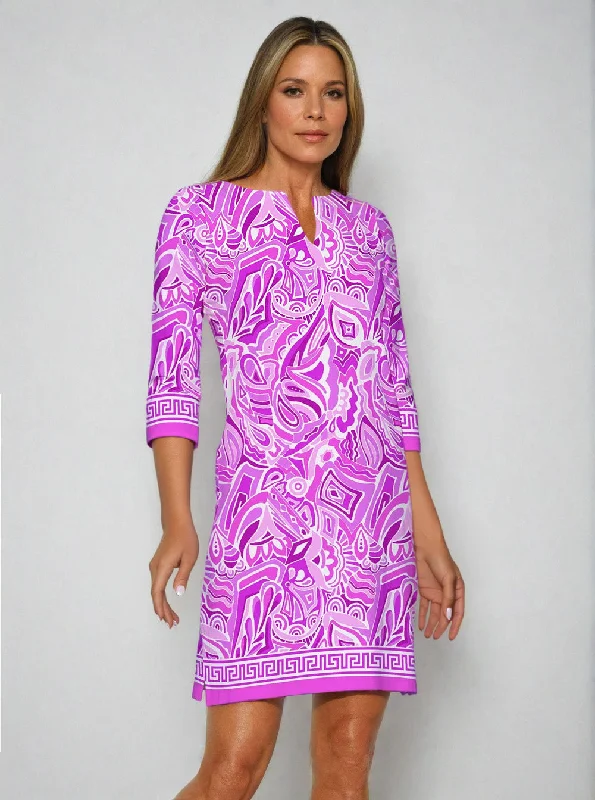 Historia Print Cotton Knit 3/4 Sleeve Palm Beach Shift Dress Must-have floral dresses for this season