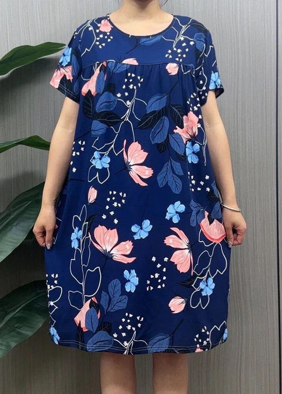 Loose Navy O Neck Print Cotton Pajamas Dresses Summer MN036 Forever 21 floral dresses