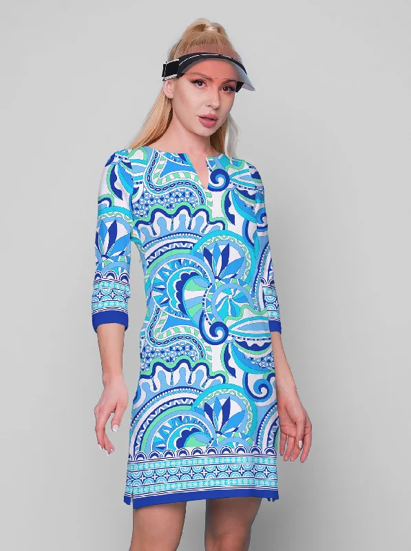 Mind Game Print Cotton Knit 3/4 Sleeve Palm Beach Shift Dress Lace floral dresses