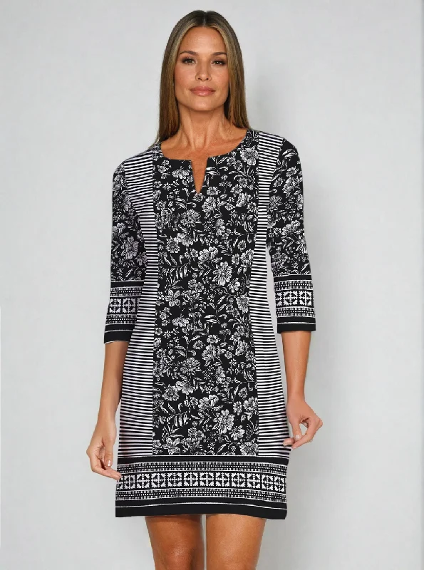 Natalia Print Cotton Knit 3/4 Sleeve Palm Beach Shift Dress Discounted floral dresses