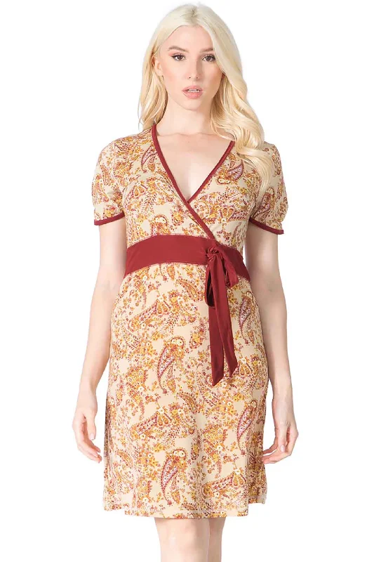 Surplice Printed Dress with Solid Trim New Year's Eve floral dresses