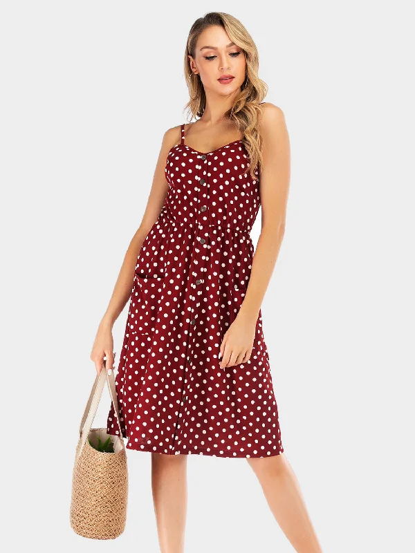 Perfee Polka Dot Sweetheart Neck Dress with Pockets Mesh unclassified dresses