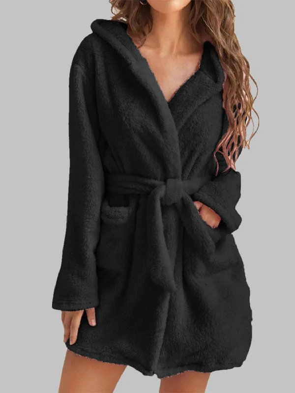 Tie Waist Hooded Robe Neutral tone unclassified dresses