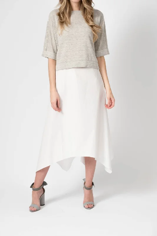 Twofer Dress in White with Grey Knit Denim unclassified dresses