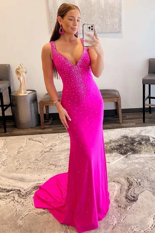 Violet Beaded V-Neck Cross-Back Mermaid Long Prom Dress Maxi Skirt Trend